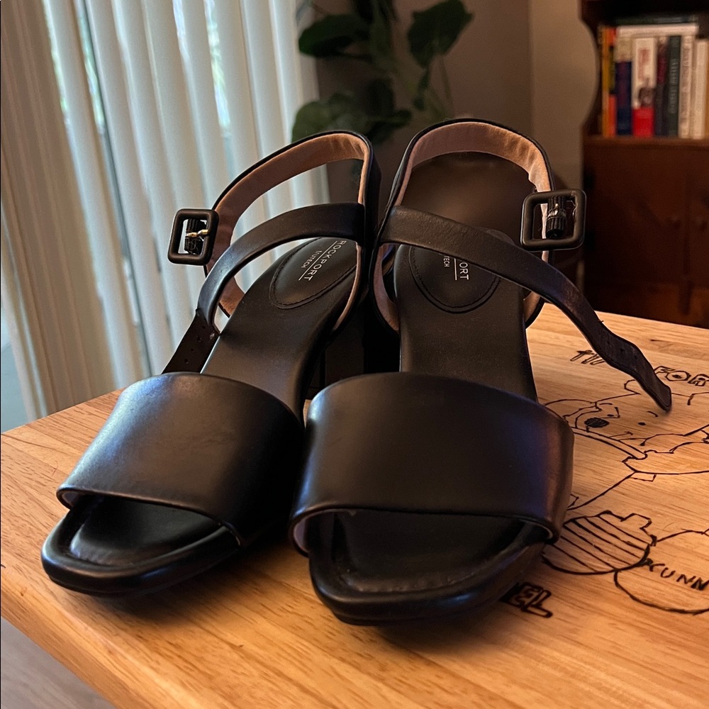 Black sandals with chunky heel